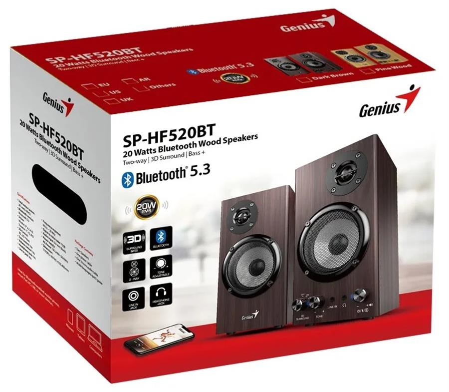PARLANTES GENIUS 2.0 SP-HF520BT BLUETOOTH5.3 20W RMS DARK BR